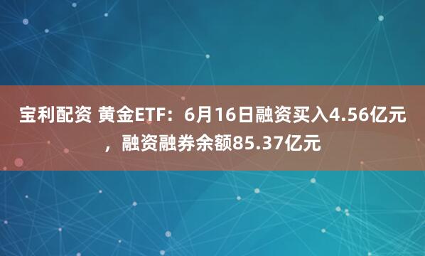宝利配资 黄金ETF：6月16日融资买入4.56亿元，融资融券余额85.37亿元